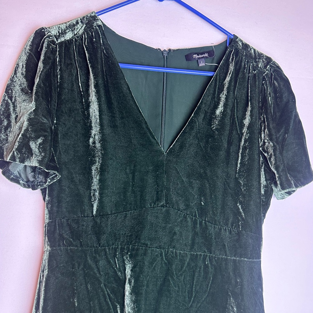 Madewell Dark Green Velvet Mini Dress - Picture 5 of 11